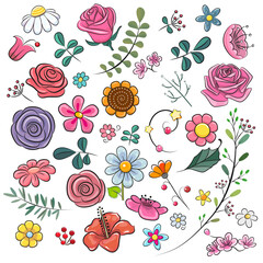 Cute Cartoon Flowers on a white background