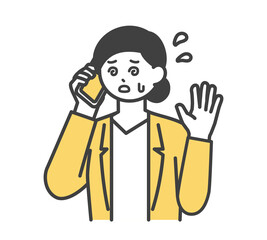 女性社員がスマートフォンで連絡するイラスト素材