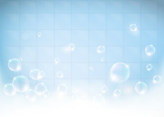Foam with soap bubbles on the background of a bathroom or kitchen