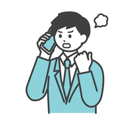 男性社員ががスマートフォンで連絡するイラスト素材