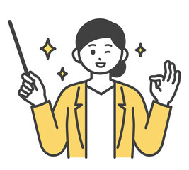 Fototapeta premium 女性社員が指し棒で説明するイラスト素材