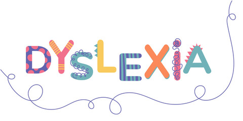 Dyslexia concept. Colorful letters on white background. Illustration for banner, landing page or poster.  - obrazy, fototapety, plakaty