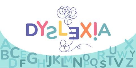 Dyslexia. Colorful letters on white background. Illustration for banner, landing page or poster.  - obrazy, fototapety, plakaty