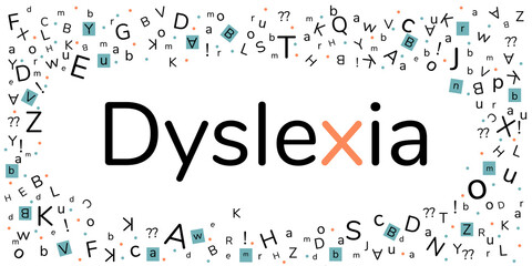 Dyslexia concept. Flying  letters on white background. Illustration for banner, landing page or poster.  - obrazy, fototapety, plakaty