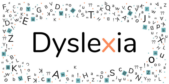 Dyslexia concept. Flying  letters on white background. Illustration for banner, landing page or poster. 