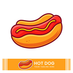 Fast food illustration, hotdog vector in retro style can be used for food products and billboards.