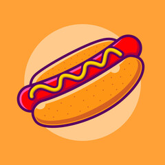 Fast food illustration, hotdog vector in retro style can be used for food products and billboards.