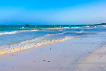 Moored boats at the beach at Zanzibar island, Tanzania