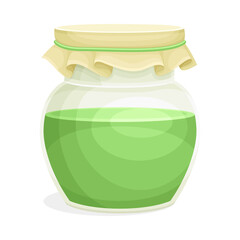 Jar of spirulina healthy drink. Organic dietary supplement, antioxidant superfood vector illustration