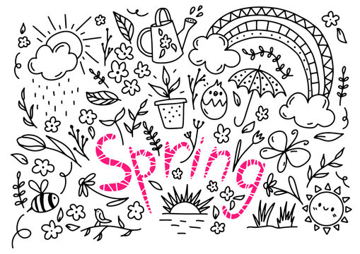 Hand drawn Spring doodle set. Vector illustration