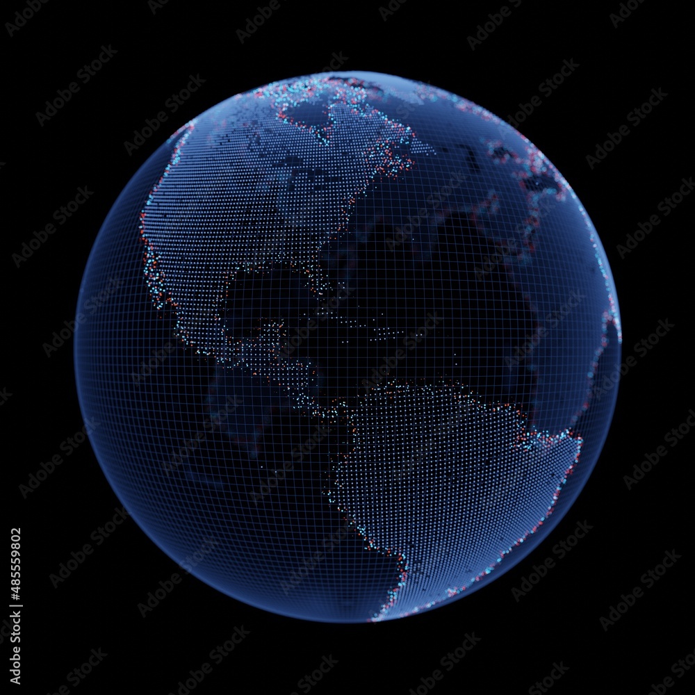 Poster 3d rendering of planet earth hologram with depth of field effect. for news or advertising, global te