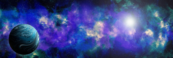 Obraz na płótnie Canvas Unknown planet from outer space. Space nebula. Cosmic cluster of stars. Outer space background. 3D Illustration
