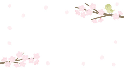 鶯と桜のイラスト背景 16:9