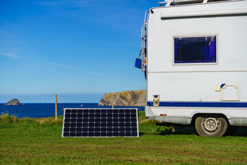 Solar photovoltaic panel at caravan on coast