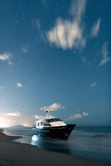 boat wreck with stars and clouds