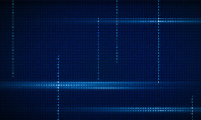 Abstract a stream of binary code numbers on the monitor are the computer matrix. Hitech communication concept innovation background, vector design