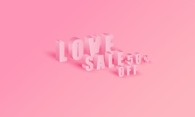 LOVE pink color for Sale 50% off of gradient background for display product website for valentine's day vector design