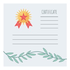 Certificate template with trophies and awards. Vector illustration with place for text. Certificate for victory in sports competitions.