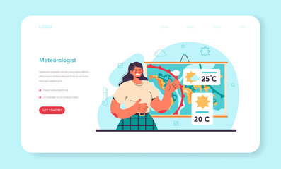 Meteorologist web banner or landing page. Weather forecaster - obrazy, fototapety, plakaty