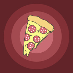 Slice of pepperoni pizza inside circles