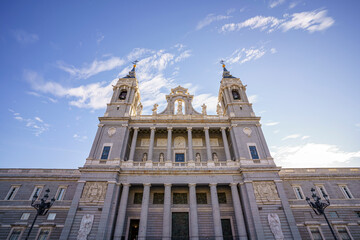 Fototapeta na wymiar Almudena Cathedral in the city of Madrid during a sunny day with a clear sky