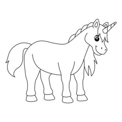 Obraz na płótnie Canvas Standing Unicorn Coloring Page Isolated for Kids