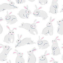 Fototapeta na wymiar Rabbit seamless pattern. Simple bunny seamless background