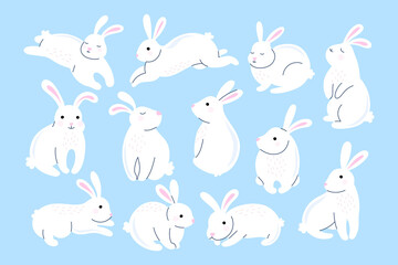 Vector bunny, line hand drawn cute bunny. Rabbit doodle illustration - 485565459
