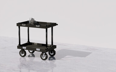 Production Camera Cart used in film industry with a cinema camera on top. 3D illustration