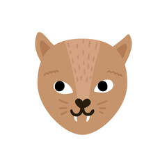 Cute hand drawn cat with eyes and small fangs