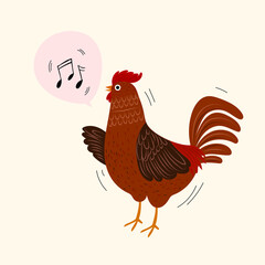 Cute and funny colorful farm rooster, chicken,cock, cockerel, cartoon vector illustration.