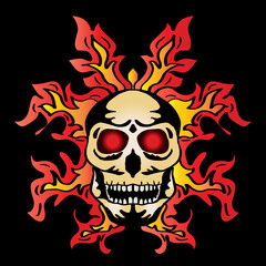 Skull on Fire hand drawing illustration.