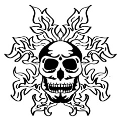 Skull on Fire hand drawing illustration.