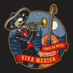 Cinco de Mayo musician round emblem