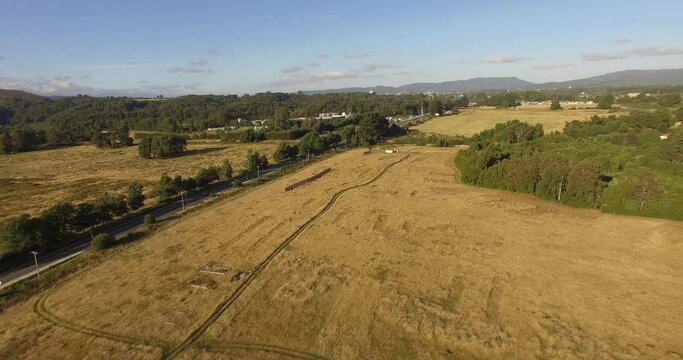 Flight over countryside in south of Chile, near Valdivia 