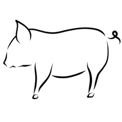 pig, black outline on a white background