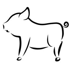 little pig, black outline on a white background