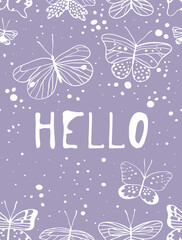 Summer card with positive text. Hand drawn vector patterns brochures with butterfly and quote