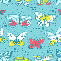 Seamless pattern with butterfly. Hand drawn vector illustration. Decorative elements for design. Black contour drawing. Creative ink art work