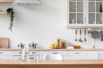 Fototapeta na wymiar Interior of modern minimalist scandinavian kitchen and health care at home, free space