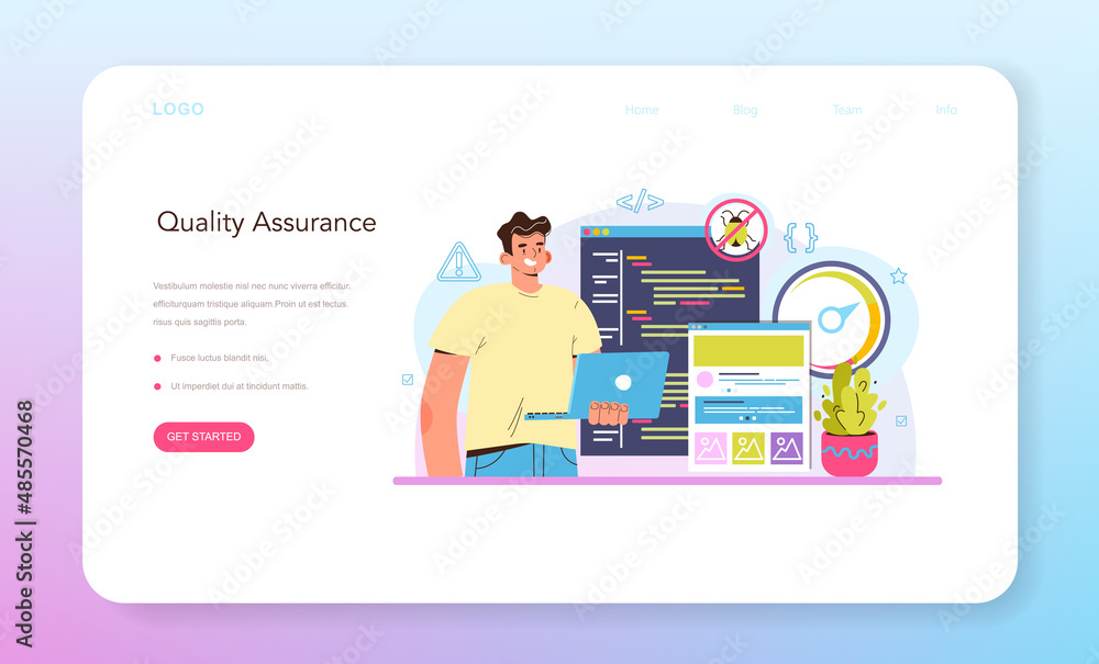 Poster software tester web banner or landing page. application or website