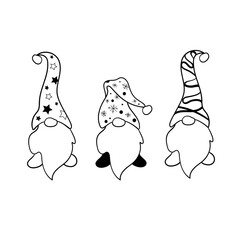 Christmas gnomes silhoette on white background. New year decoration