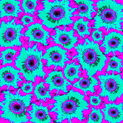 Purple and green blue flowers pattern, graphic design illustration