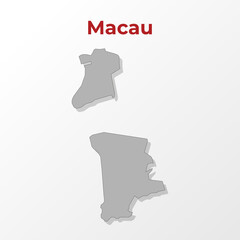 A modern map of Macau with a division into regions, on a gray background with a red title.