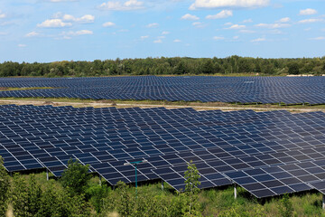 Solar panels in aerial view. Solar panels system power generators from sun