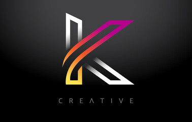 Orange Purple K Letter Logo Design with Modern Monogram Lines Look Vector