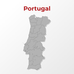 A modern map of Portugal with a division into regions, on a gray background with a red title.