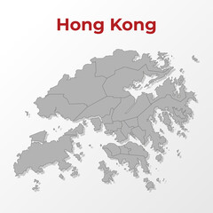 A modern map of Hong Kong with a division into regions, on a gray background with a red title.