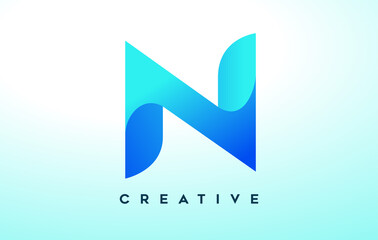 Blue N Letter Logo Design with Stylized Look and Modern Design for Business Company Logo