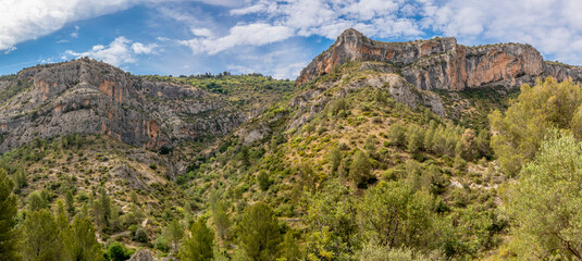 Barranc de l'infern in the Vall de Laguar. Hiking trail of 6,800 stone steps called the cathedral of hiking. In Vall de Laguar, Alicante, Spain